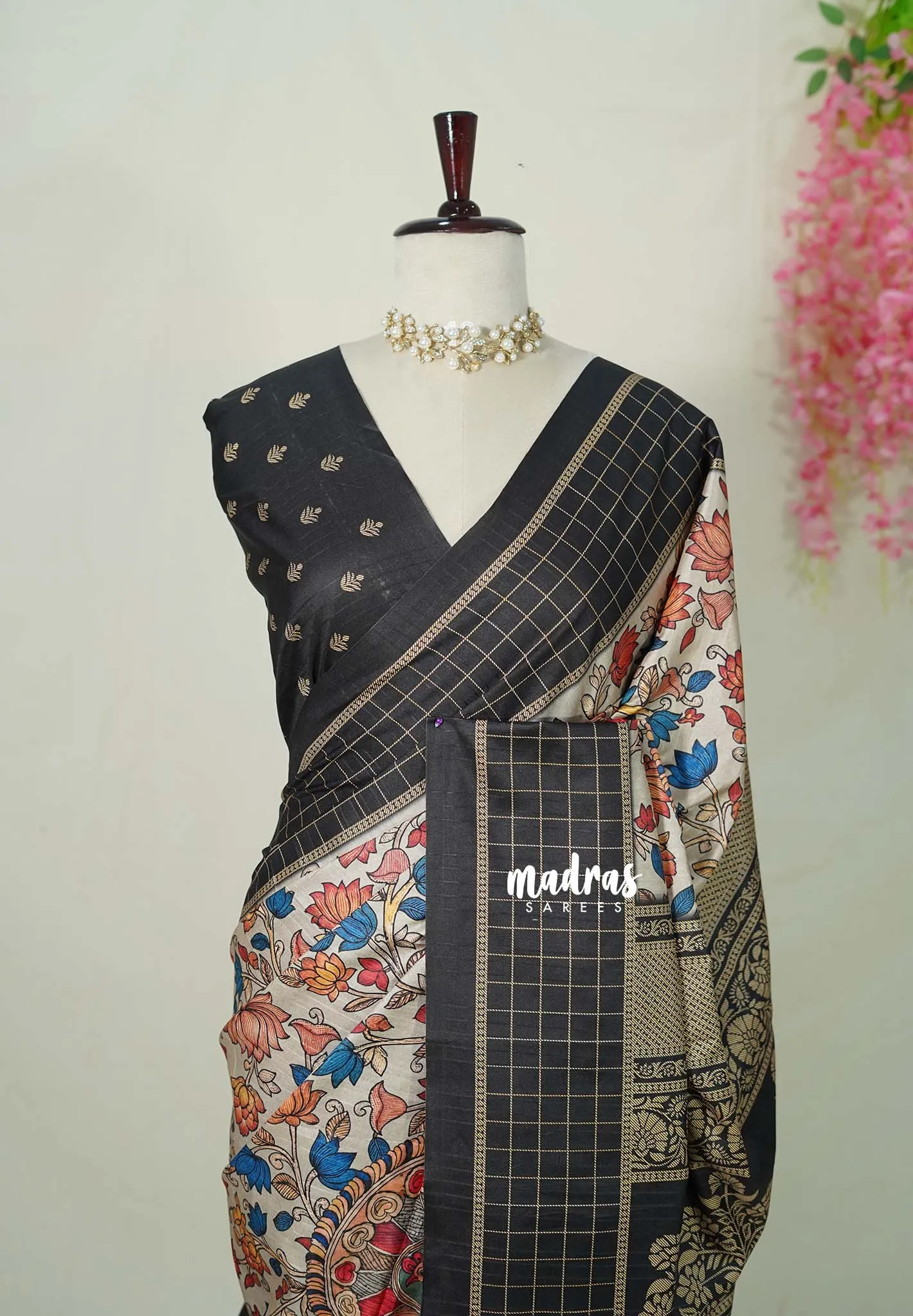 Midnight Black Handcrafted Printed Saree