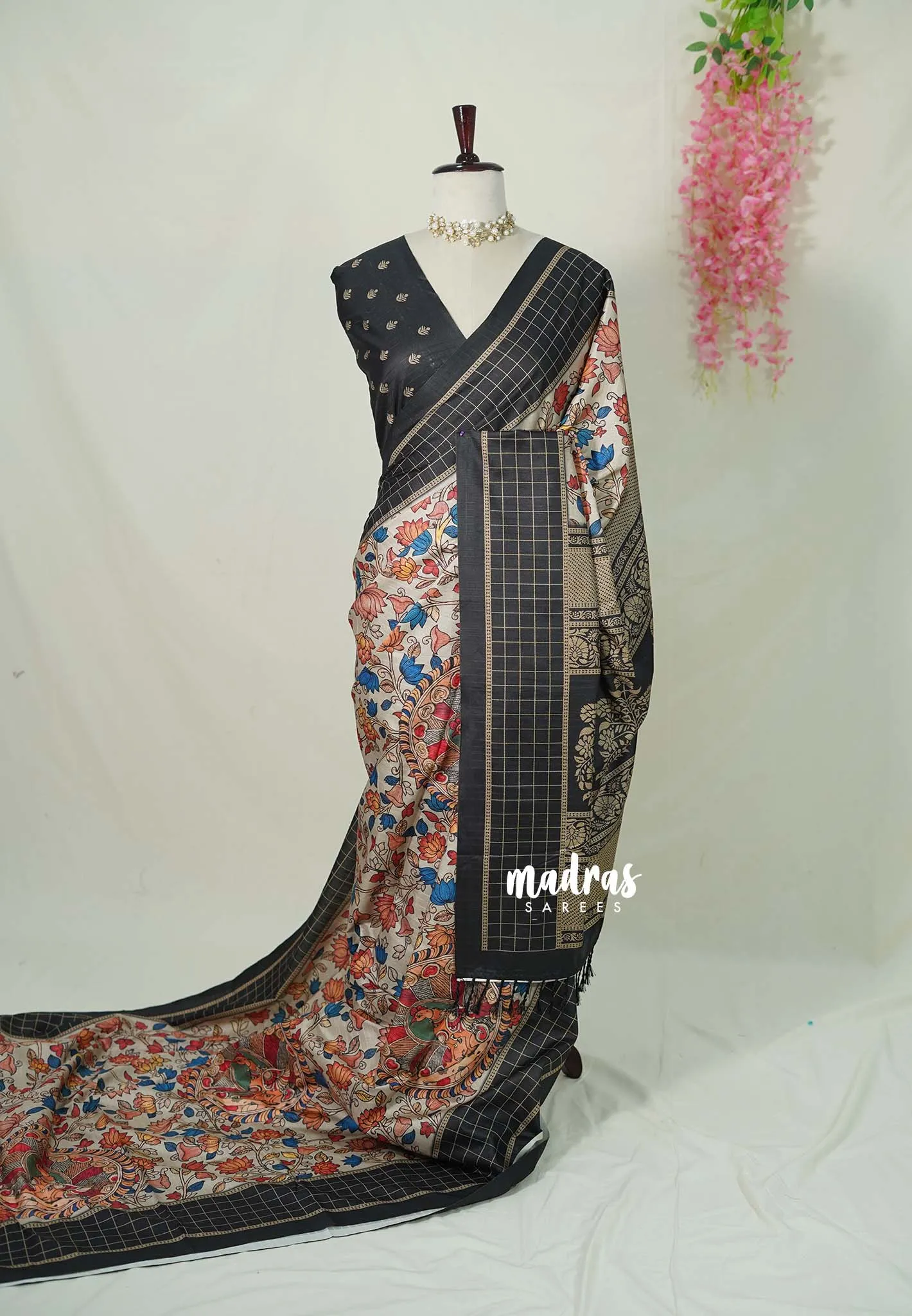 Midnight Black Handcrafted Printed Saree