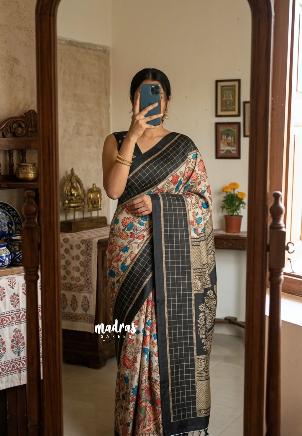 Midnight Black Handcrafted Printed Saree