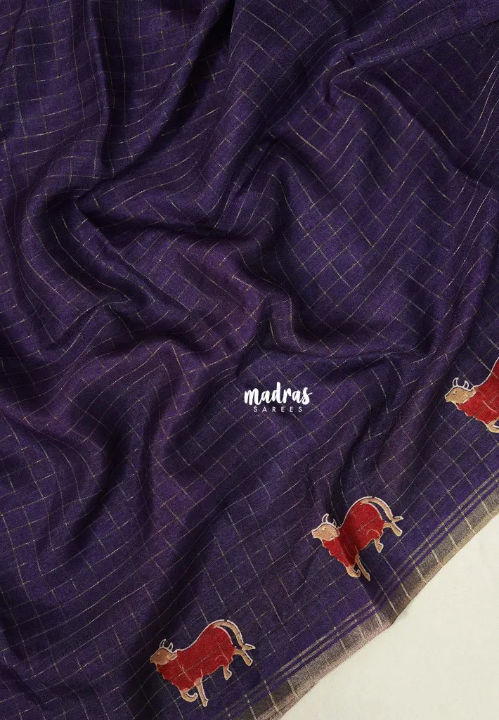 Royal Purple Handloom Cotton Saree with Traditional Border