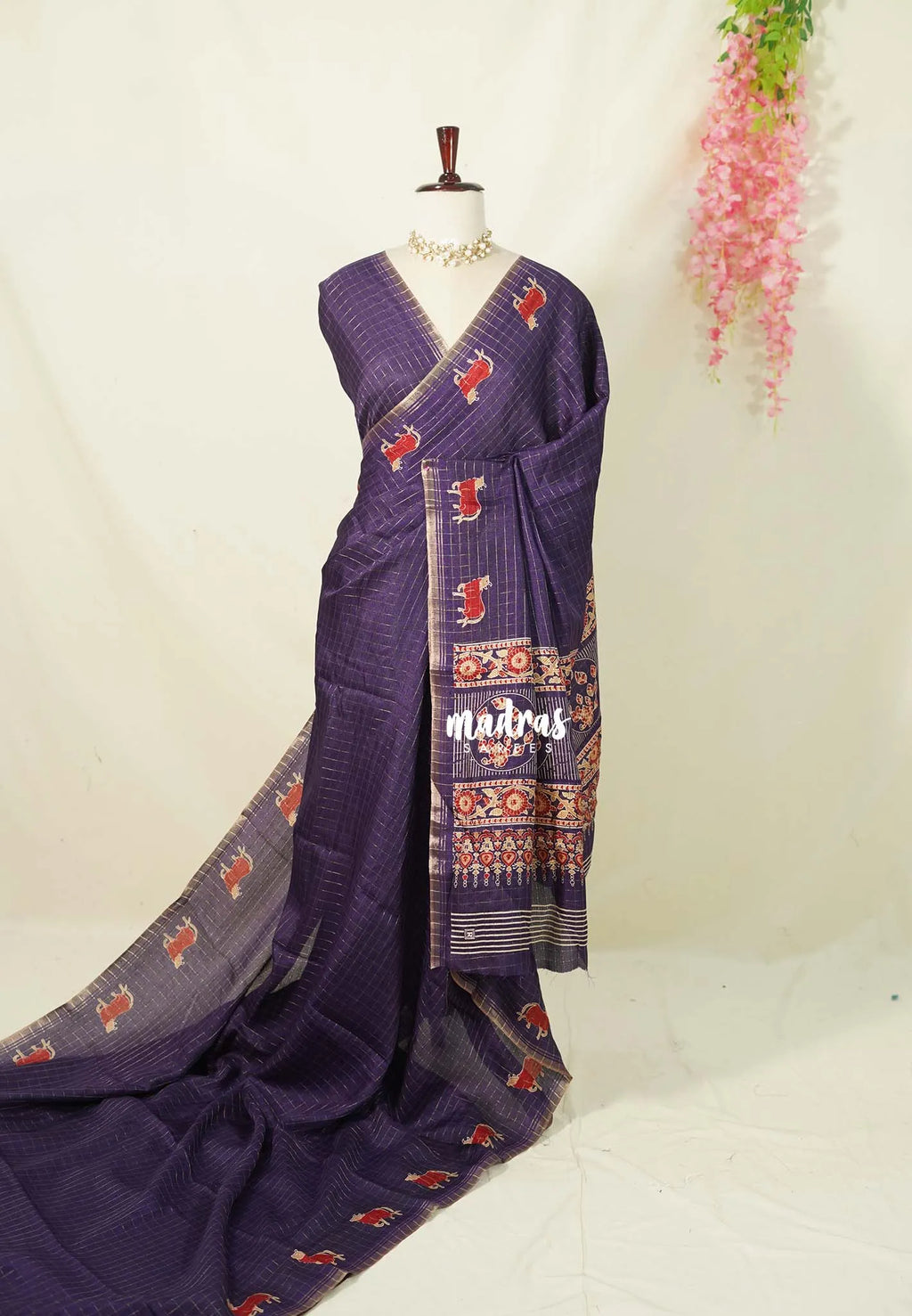 Royal Purple Handloom Cotton Saree with Traditional Border
