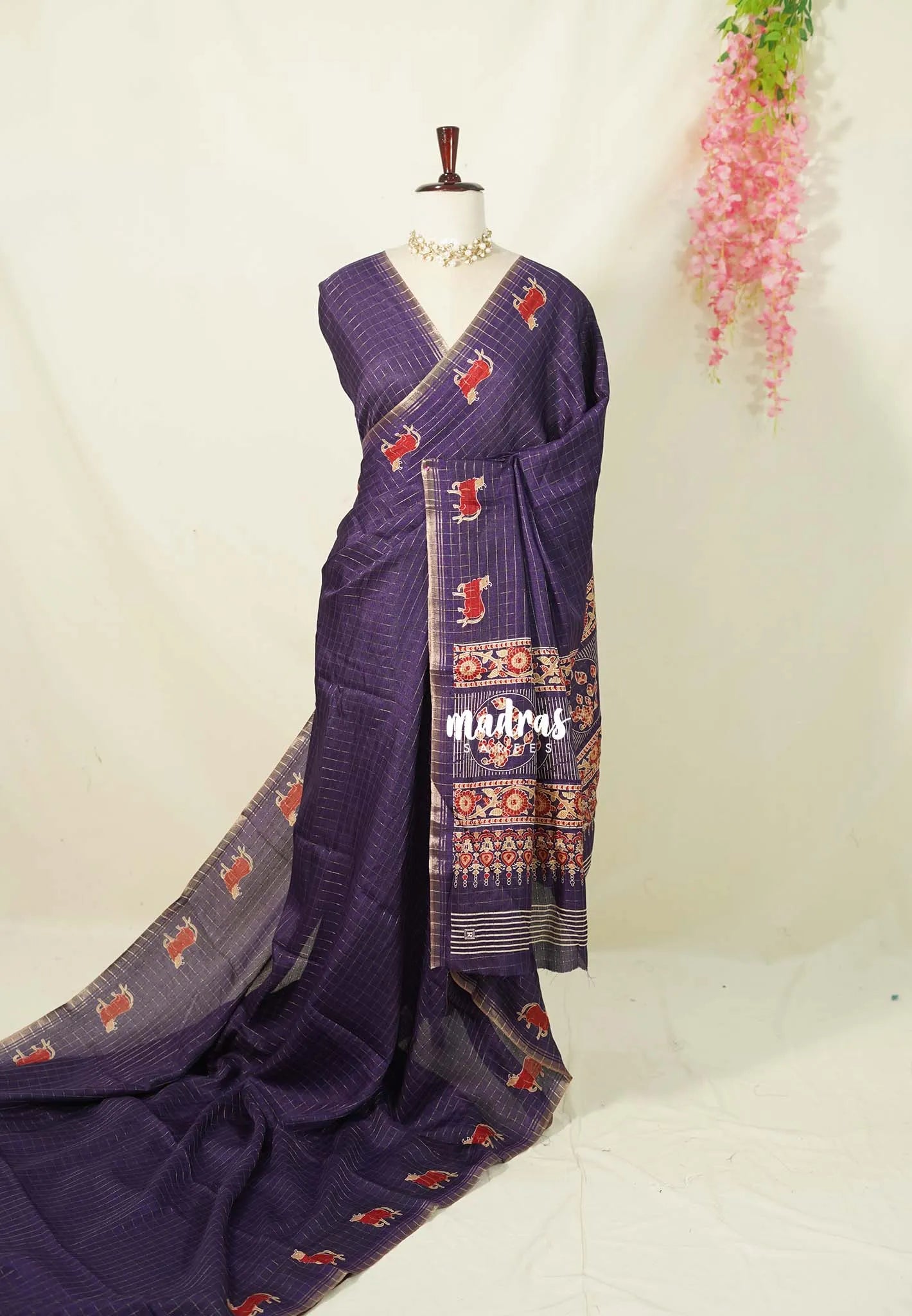 Royal Purple Handloom Cotton Saree with Traditional Border