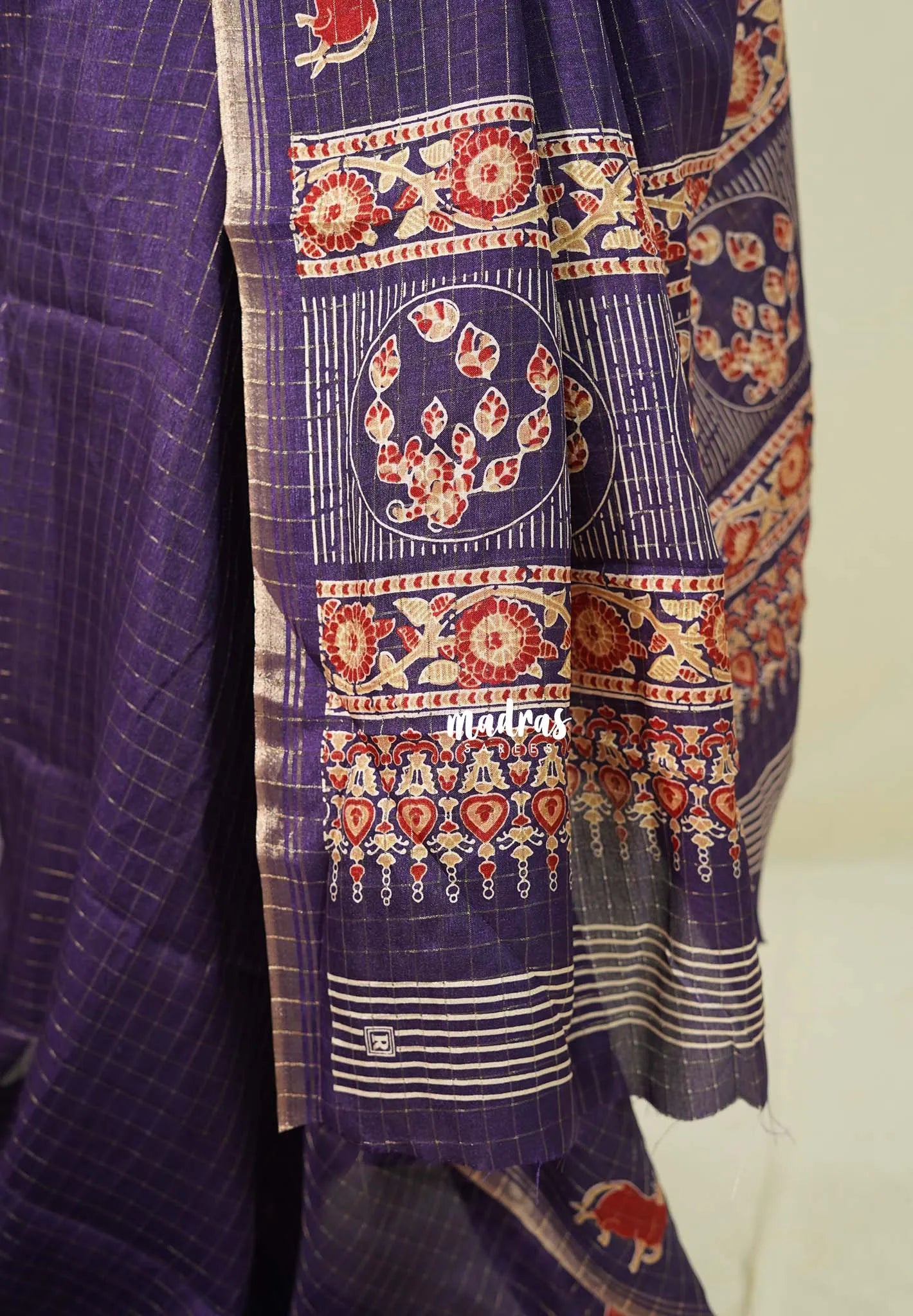 Royal Purple Handloom Cotton Saree with Traditional Border