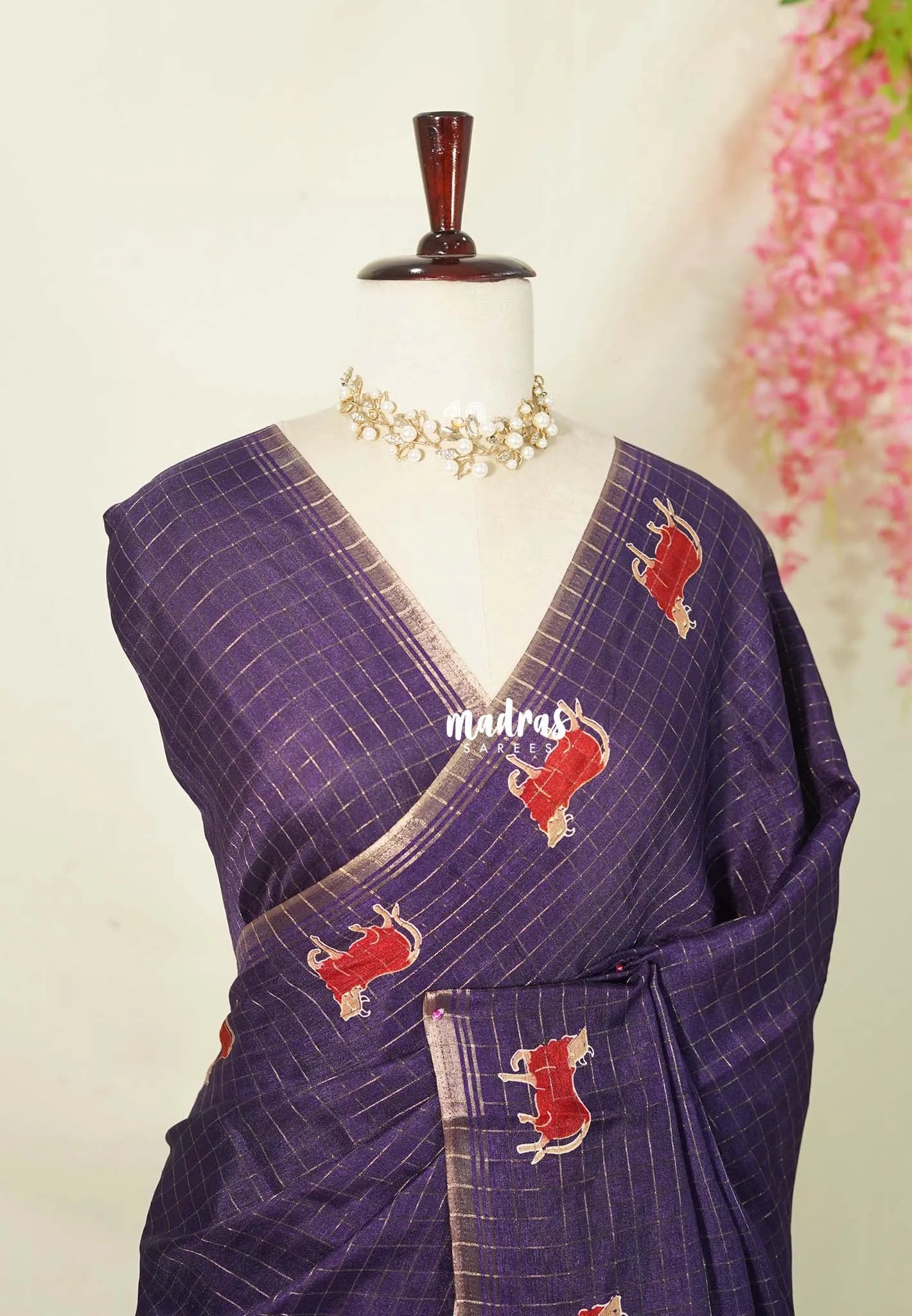 Royal Purple Handloom Cotton Saree with Traditional Border