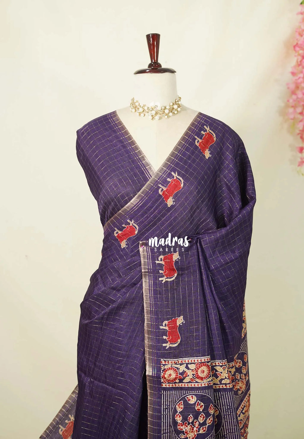 Royal Purple Handloom Cotton Saree with Traditional Border