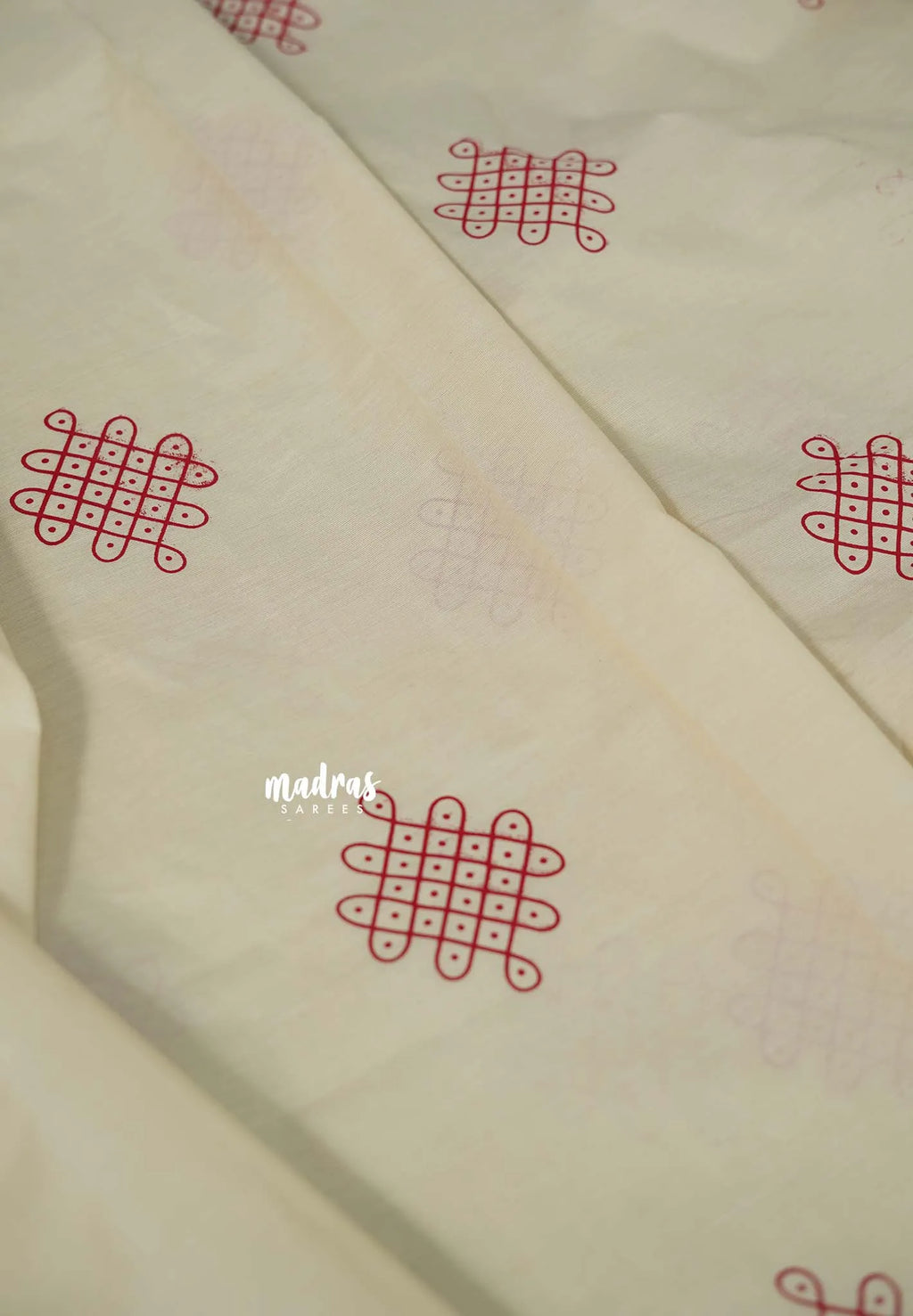 Off White Handloom Cotton Saree with Red Woven Motifs